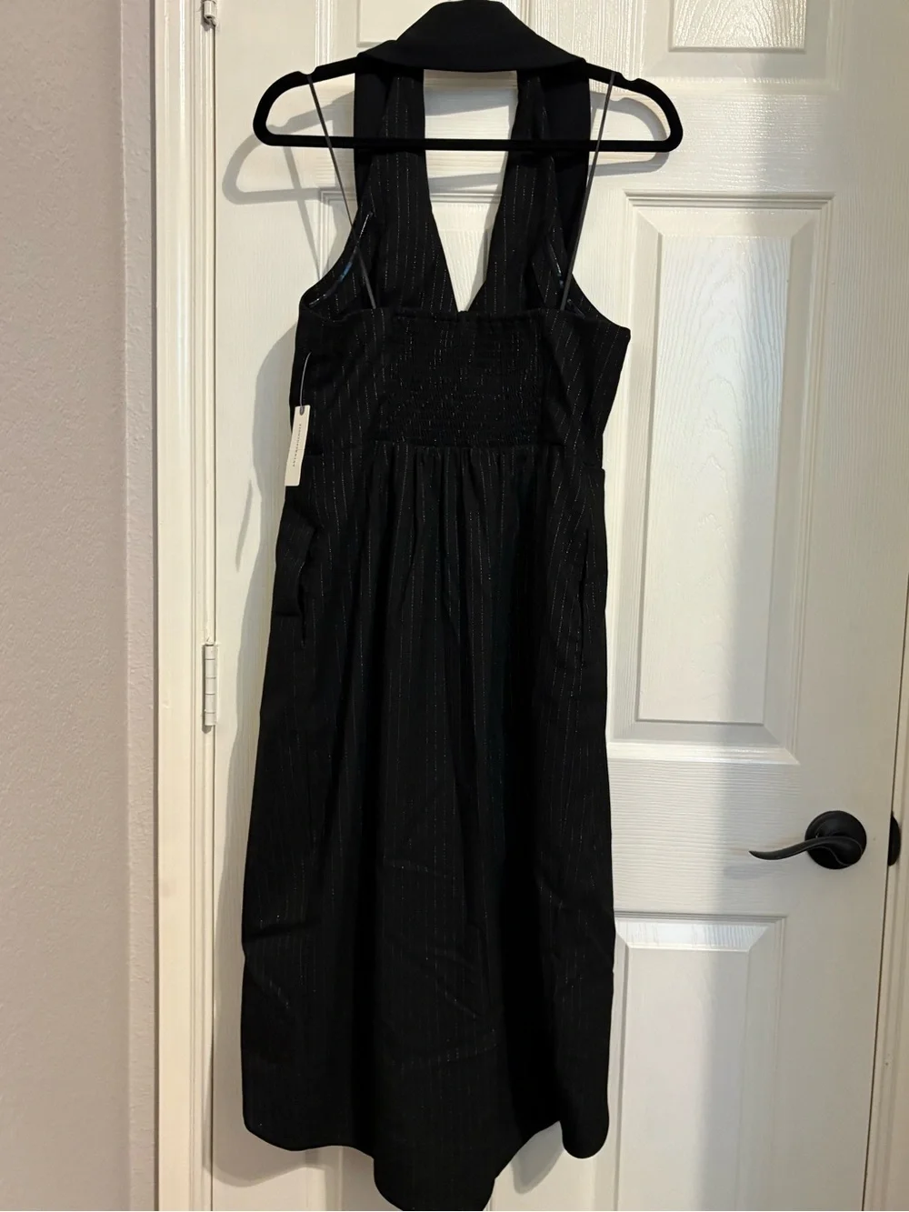 Anthropologie halter tuxedo strip midi wrap backless dress medium nwt